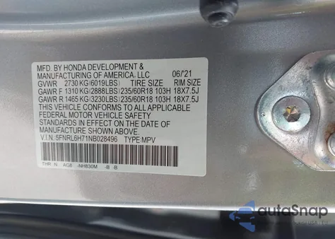 2022 Honda Odyssey Ex-L z USA, uszkodzony, nr VIN 5FNRL6H71NB028496